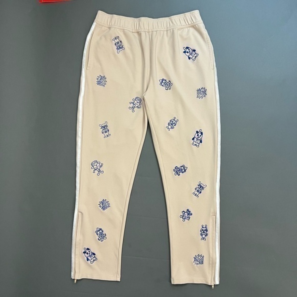 Allover Panda Heart Embroidered Character Rayon Pinstripe Sweatpants 🐼 🎩